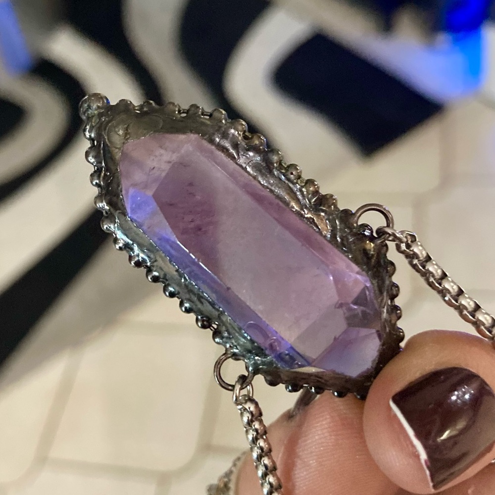 Natural purple amethyst crystal gemstone boho goth moon charm - Picture 11 of 14